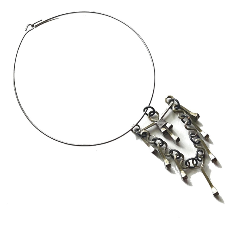 Brutalist Jewelry - Mid Century Modern -   Horseshoe Nail Necklace  Pendant - Picture 6 of 6